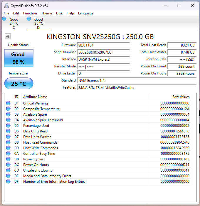Kingston NV2 SNV2S/250G - Solid State Drive, 250GB, M.2 2280, PCIe 4.0 x4 NVMe