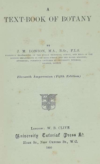 *1920* A Textbook of Botany - Lowson