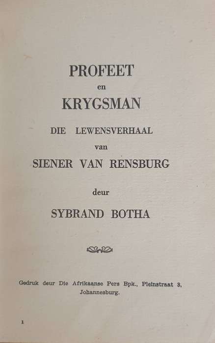 * Skaars * (1941)Profeet en Krygsman - Siener van Rensburg (Sybrand Botha)