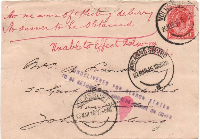 1916 Scarce Cover with rare Undelivered cachet in VFU-condition