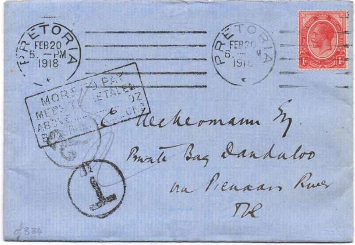 1918 Scarce Cover with rare More to pay cachet in VFU-condition