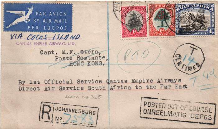 1933 Scarce Registered Cover to exotic destination with rare POOC & other cachets in VFU-condition