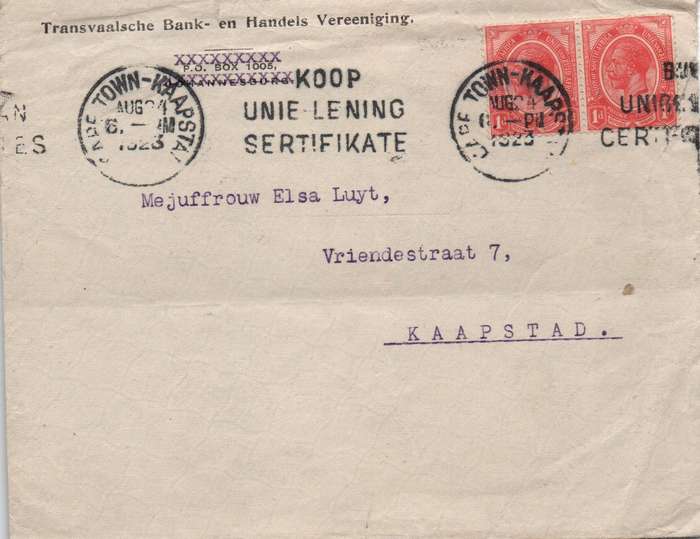 1913-24 - Union KGV Definitive Selection of 6 x covers in Used-condition