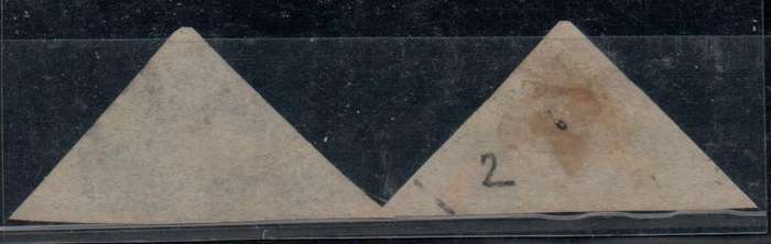 1863 COGH 2 x scarce 4d De La Rue triangles in used-condition
