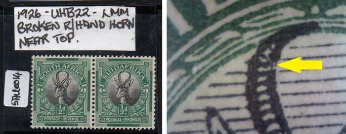1926 Union London Printing 1/2d pair with variety in LMM-condition