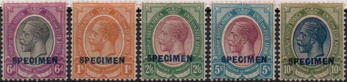 1913-24 Union KGV Definitive - Full set of 11 with SPECIMEN OVPT's in MM-condition