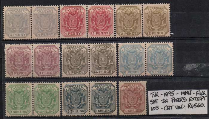 TVL 1895 full definitive set in pairs (except 10s) in MNH-condition