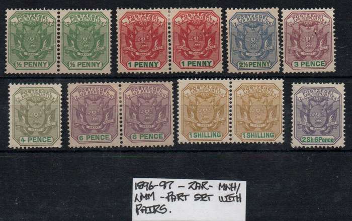 1896 ZAR / TVL Definitive Issue - Part set of 8 values with some pairs in MNH/LMM-condition