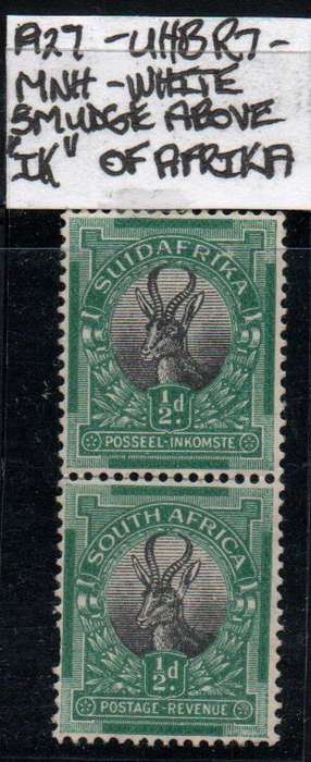 1927 - Pretoria Definitive 1/2d-coil pair with variety in MNH-condition