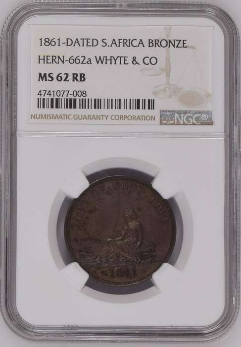 Cape of Good Hope. Whyte & Co. bronze 1/2 Penny Token 1861-Dated MS62 Red Brown NGC,... Unique RB