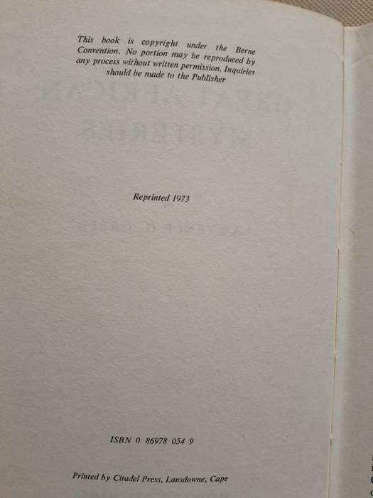 Great African Mysteries - Lawrence G. Green. Reprint 1973.