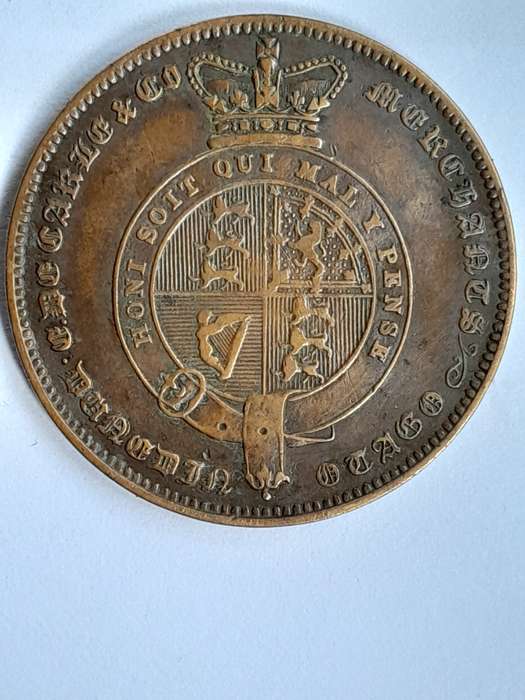 Token - 1 Penny, E. De Carle & Co, Merchants, Dunedin, Otago, New Zealand, 1862