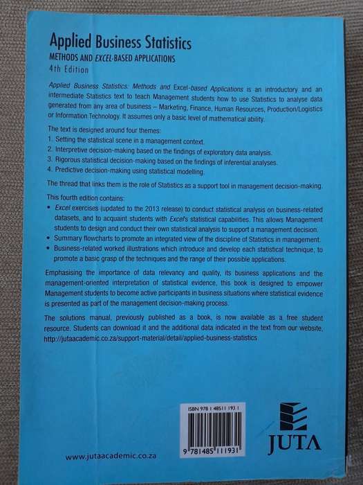 Applied Business Statistics. Methods and EXCEL-Based aaplications. - 4th Edition - JUTA.
