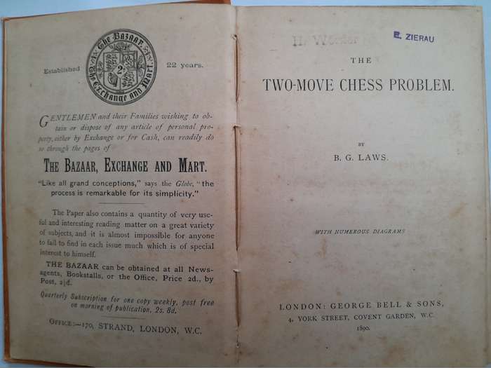 The Two-Move Chess Problem by B.G. LAWS - First Edition 1890