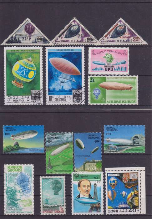 R15 SALE - COLLECTION OF THEMATIC STAMPS - AIRSHIPS, HOT AIR BALLOONS