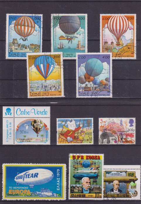 R15 SALE - COLLECTION OF THEMATIC STAMPS - AIRSHIPS, HOT AIR BALLOONS