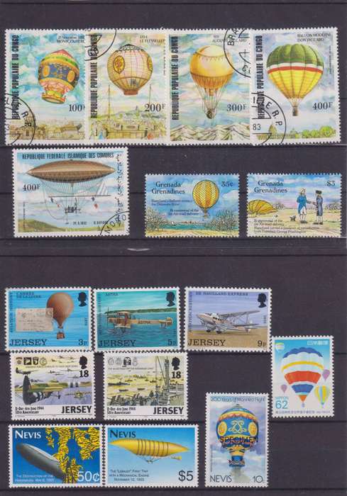 R15 SALE - COLLECTION OF THEMATIC STAMPS - AIRSHIPS, HOT AIR BALLOONS