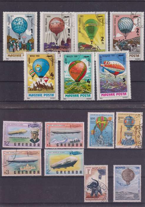 R15 SALE - COLLECTION OF THEMATIC STAMPS - AIRSHIPS, HOT AIR BALLOONS