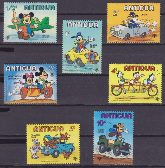 7 DISNEY STAMPS - DISNEY CHARACTERS - INTERNATIONAL YEAR OF THE CHILD 1979 - ANTIGUA