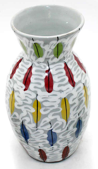 Vintage BITOSSI VASE with PIUME Decor by ALDO LONDI Italian Ceramics Pottery Fat Lava Era