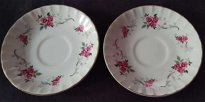 Pair of Vintage Royal Bouquet Ridgway Saucers - White Mist