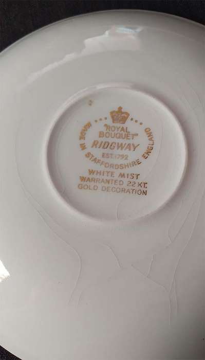 Pair of Vintage Royal Bouquet Ridgway Saucers - White Mist