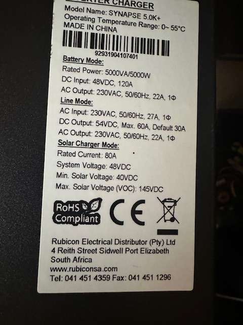 SYNAPSE 5.0K+  5Kva 48v OFFGRID INVERTER LAST ONE!!!!!!