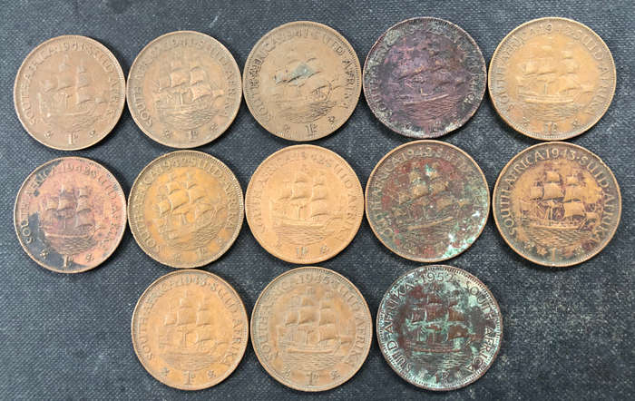 Penny 1941 x 3 1942 x 6 1943 x 2 1945 1952 UNION SOUTH AFRICA COLLECTION OF 13 COINS