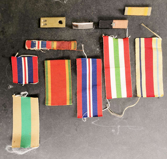 MILITARIA MEDAL RIBBONS AND BAR COLLECTION OF ELEVEN ITEMS