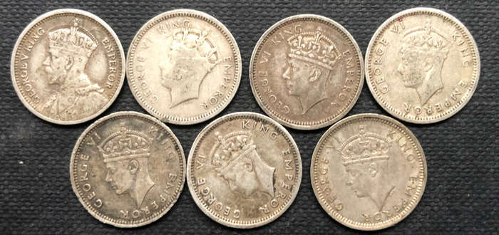 Silver Threepence Southern Rhodesia 1934 1937 1940 1941 1942 1945 Collection of 7 Coins