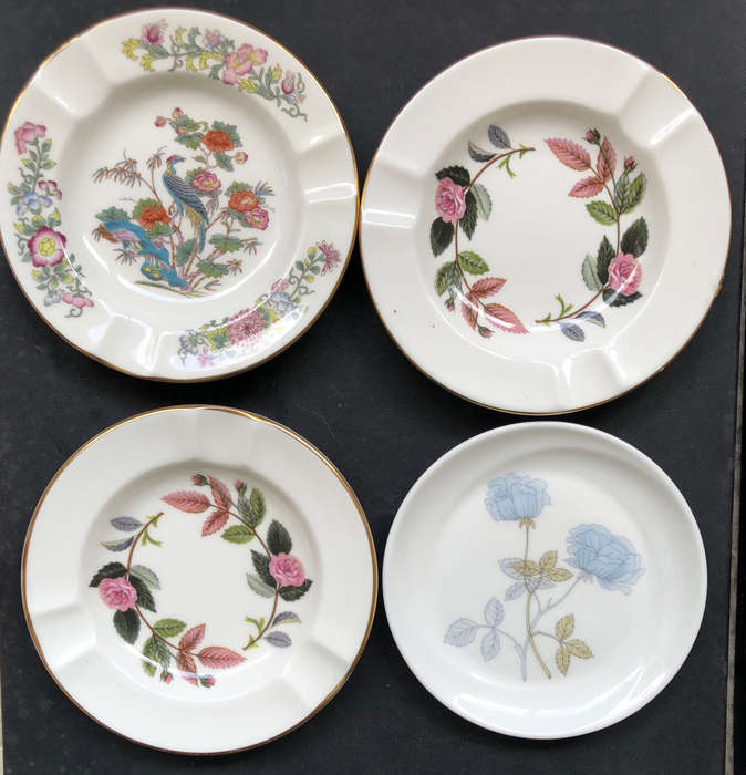 WEDGWOOD ASHTRAYS KUTANI ROSE, HATHAWAY ROSE AND ICE ROSE PLATE COLLECTION OF FOUR PIECES