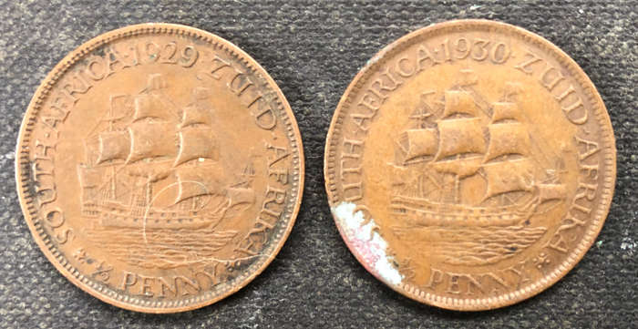 HALF PENNY 1929 1930 TWO UNION OF SOUTH AFRICA COINS