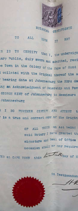 STAMPS 1900 CAPE OF GOOD HOPE TEN, FIVE AND ONE SHILLING REVENUE ON GOLD CLAIMS DOCUMENT