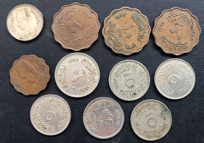 EGYPT 1936 1942 1943 2 Piastres Silver 10 Milliemes 5 Milliemes Collection of 11 Coins