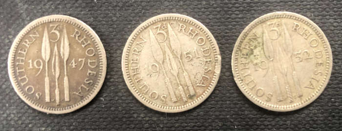 Rhodesia Three Pence 1947 1951 1952