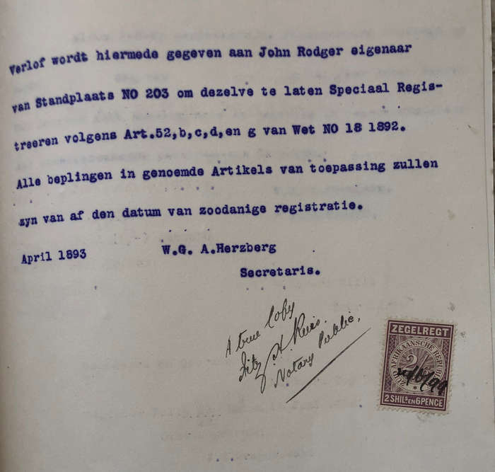 STAMP ZUID AFRIKAANSCHE REPUBLIEK ZEGELREGT 1899 TWO SHILLINGS AND SIXPENCE ON DUTCH DOCUMENT