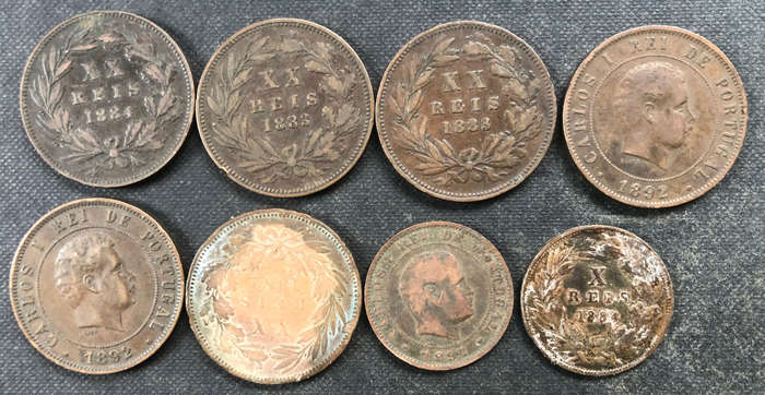 PORTUGAL REIS 1882 1883 1884 1891 1892 Collection of 8 Coins