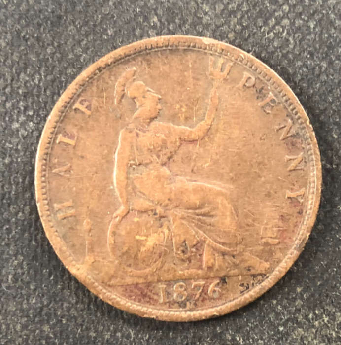 HALF PENNY 1876 BRITISH QUEEN VICTORIA YOUNG HEAD