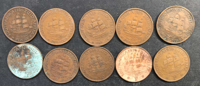 PENNY 1926 1927 1928 1929 1930 1931 1932 1934 1935 1936 UNION OF SOUTH AFRICA COLLECTION OF 10 COINS