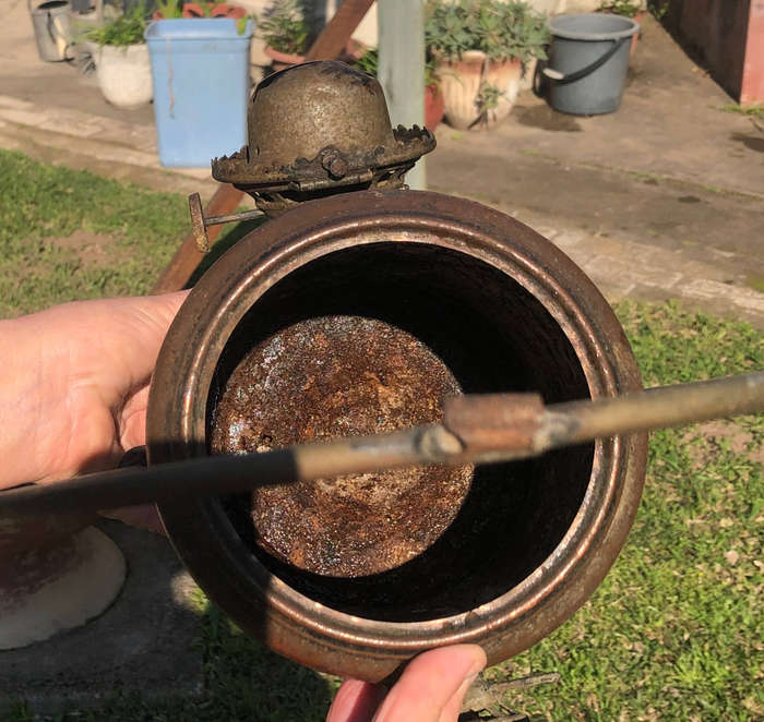 LAMP OIL ANTIQUE DOUBLE SIGNED ANGLE MANUFACTURING CO HANGING 1892-1929 - DEFICIENT