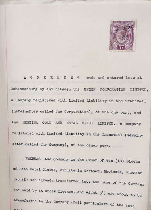 STAMP 1920 UNION OF SOUTH AFRICA ONE SHILLING REVENUE ON ORIGINAL DOCUMENT