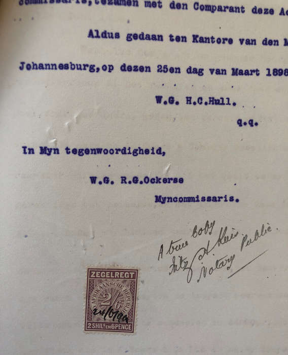 STAMP ZUID AFRIKAANSCHE REPUBLIEK ZEGELREGT 1899 TWO SHILLINGS AND SIXPENCE ON DUTCH DOCUMENT