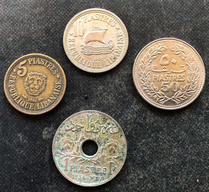 LEBANON 1936 1961 1969 50 10 5 1 Piastres Collection of 4 Coins