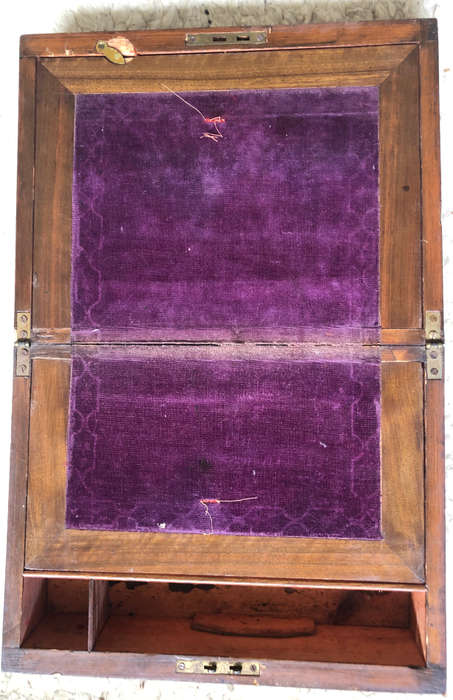 WRITING SLOPE MAHOGANY WITH TYPICAL ROYAL BLUE LINING OF THE PERIOD