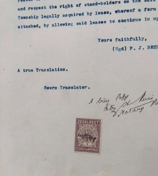 STAMP ZUID AFRIKAANSCHE REPUBLIEK ZEGELREGT 1891 TWO SHILLINGS AND SIXPENCE ON DOORNFONTEIN DOCUMENT
