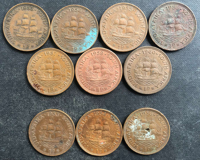 PENNY (10) UNION OF SA 1953-1957 AND 1959-1960 AND 3 OTHERS