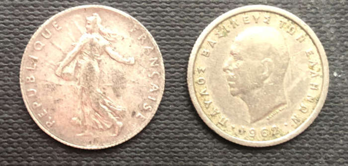 Silver 50 Centimes France 1909 and Greece 50 Lenta 1962