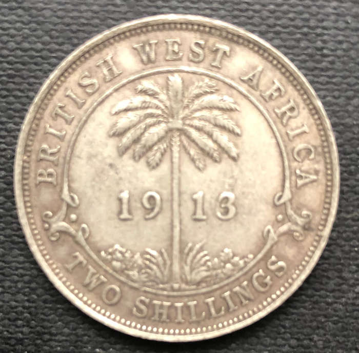 Silver British West Africa Two Shillings 1913 with H Mint Mark