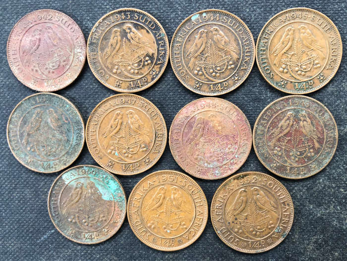 Farthings 1942 1943 1944 1945 1946 1947 1948 1949 1950 1951 1952 Union of South Africa Collection