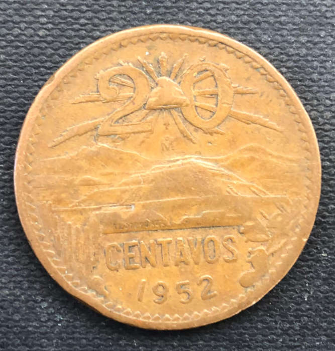 MEXICO 1952 20 CENTAVOS LOW MINTAGE